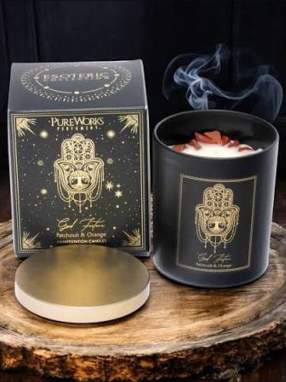 Gold Hamsa Patchouli & Orange Luxury Scented Candle - Black/Gold